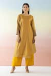 Buy_Basanti - Kapde Aur Koffee_Yellow Cotton Chanderi Embroidered Striped Boat Kurta And Pant Set _at_Aza_Fashions