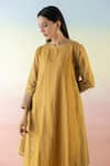 Buy_Basanti - Kapde Aur Koffee_Yellow Cotton Chanderi Embroidered Striped Boat Kurta And Pant Set _Online_at_Aza_Fashions