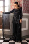 Buy_Basanti - Kapde Aur Koffee_Black Georgette, Dupatta Soft Net Sequins Round Embroidered Kurta Sharara Set_at_Aza_Fashions