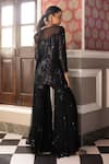Shop_Basanti - Kapde Aur Koffee_Black Georgette, Dupatta Soft Net Sequins Round Embroidered Kurta Sharara Set_at_Aza_Fashions