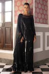 Basanti - Kapde Aur Koffee_Black Georgette, Dupatta Soft Net Sequins Round Embroidered Kurta Sharara Set_Online_at_Aza_Fashions