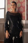 Buy_Basanti - Kapde Aur Koffee_Black Georgette, Dupatta Soft Net Sequins Round Embroidered Kurta Sharara Set_Online_at_Aza_Fashions