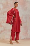 Basanti - Kapde Aur Koffee_Red Muslin Gota Boat Butterfly Sleeve Kurta Pant Set_Online_at_Aza_Fashions