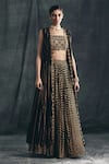 Shop_Bhumika Sharma_Black Georgette Square Neck Embroidered Jacket And Skirt Set _at_Aza_Fashions