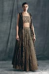 Bhumika Sharma_Black Georgette Square Neck Embroidered Jacket And Skirt Set _Online_at_Aza_Fashions