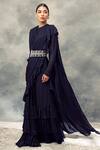 Buy_Bhumika Sharma_Black Satin Crepe Round Pre-draped Layered Ruffle Saree _at_Aza_Fashions