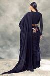 Shop_Bhumika Sharma_Black Satin Crepe Round Pre-draped Layered Ruffle Saree _at_Aza_Fashions