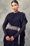 Buy_Bhumika Sharma_Black Satin Crepe Round Pre-draped Layered Ruffle Saree _Online_at_Aza_Fashions