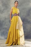 Buy_Bhumika Sharma_Yellow Linen Satin Round Chanderi Lehenga Set _at_Aza_Fashions