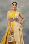 Bhumika Sharma_Yellow Linen Satin Round Chanderi Lehenga Set _Online_at_Aza_Fashions