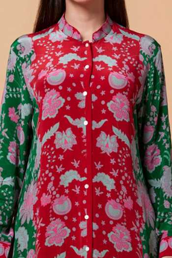 Buy_Siddhartha Bansal_Red Pure Crepe Floral Mandarin Collar Printed Tunic _Online_at_Aza_Fashions