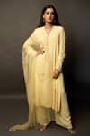 Jasmine Bains_Yellow Kurta And Pant Cupro Georgette Dupatta Silk Organza V Neck Straight Set _Online_at_Aza_Fashions