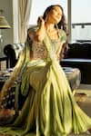 Buy_Monisha Jaising_Green Tulle Embroidery U Neck Pre-draped Saree Gown _at_Aza_Fashions