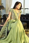 Shop_Monisha Jaising_Green Tulle Embroidery U Neck Pre-draped Saree Gown _at_Aza_Fashions