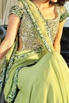 Monisha Jaising_Green Tulle Embroidery U Neck Pre-draped Saree Gown _Online_at_Aza_Fashions