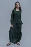 Bohame_Green Tencel Draped Dress _Online_at_Aza_Fashions