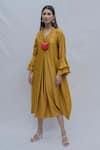 Bohame_Yellow Tencel Pleated Dress _Online_at_Aza_Fashions