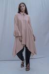 Bohame_Pink Tencel Asymmetric Bell Sleeve Shirt _Online_at_Aza_Fashions