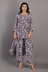 Buy_Bohame_Purple Crepe Printed Floral Round Tunic And Pant Set _at_Aza_Fashions