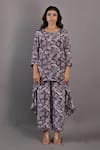 Buy_Bohame_Purple Crepe Printed Floral Round Tunic And Pant Set _Online_at_Aza_Fashions