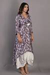 Bohame_Purple Crepe Printed Floral Round Rue Cowl Dress _Online_at_Aza_Fashions