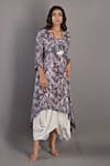 Shop_Bohame_Purple Crepe Printed Floral Round Rue Cowl Dress _Online_at_Aza_Fashions