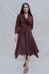Bohame_Maroon Tencel Dream Cowl Dress _Online_at_Aza_Fashions