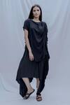 Bohame_Black Tencel Asymmetric Dress _Online_at_Aza_Fashions