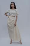 Buy_Bohame_White Handloom Cotton Draped Skirt With Crop Top _at_Aza_Fashions