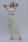 Bohame_White Handloom Cotton Draped Skirt With Crop Top _Online_at_Aza_Fashions