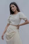 Buy_Bohame_White Handloom Cotton Draped Skirt With Crop Top _Online_at_Aza_Fashions