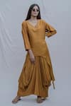 Buy_Bohame_Yellow Cotton Silk Draped Dress _at_Aza_Fashions