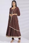 Buy_Bohame_Brown Chanderi Silk Scoop Neck Embellished Anarkali Set _at_Aza_Fashions