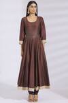 Buy_Bohame_Brown Chanderi Silk Scoop Neck Embellished Anarkali Set _Online_at_Aza_Fashions