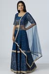 Bohame_Blue Chanderi Silk Scoop Neck Lehenga Set _Online_at_Aza_Fashions