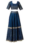 Buy_Bohame_Blue Chanderi Silk Scoop Neck Lehenga Set _Online_at_Aza_Fashions