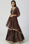 Bohame_Brown Chanderi Silk Scoop Neck Lehenga Set _Online_at_Aza_Fashions