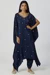 Buy_Bohame_Blue Cotton Silk V Neck Embellished Kaftan Dhoti Pant Set_at_Aza_Fashions