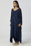 Bohame_Blue Cotton Silk V Neck Embellished Kaftan Dhoti Pant Set_Online_at_Aza_Fashions