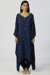 Buy_Bohame_Blue Cotton Silk V Neck Embellished Kaftan Dhoti Pant Set_Online_at_Aza_Fashions
