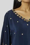 Bohame_Blue Cotton Silk V Neck Embellished Kaftan Dhoti Pant Set_at_Aza_Fashions