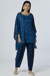 Buy_Bohame_Blue Crepe Round Embellished Kaftan Dhoti Pant Set_at_Aza_Fashions