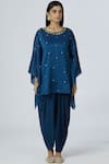 Bohame_Blue Crepe Round Embellished Kaftan Dhoti Pant Set_Online_at_Aza_Fashions