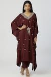 Buy_Bohame_Brown Crepe V Neck Embroidered Kaftan Pant Set _at_Aza_Fashions