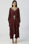 Buy_Bohame_Brown Crepe V Neck Embroidered Kaftan Pant Set _Online_at_Aza_Fashions