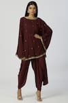 Buy_Bohame_Brown Crepe Boat Embellished Kaftan Dhoti Pant Set _at_Aza_Fashions