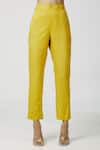 Shop_Bohame_Yellow Crepe, Twill V Neck Embroidered Kaftan Pant Set_Online_at_Aza_Fashions