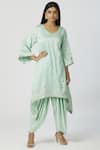 Buy_Bohame_Green Chanderi Silk V Neck Kurta Dhoti Pant Set_at_Aza_Fashions