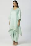 Bohame_Green Chanderi Silk V Neck Kurta Dhoti Pant Set_Online_at_Aza_Fashions