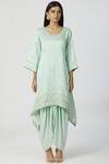 Buy_Bohame_Green Chanderi Silk V Neck Kurta Dhoti Pant Set_Online_at_Aza_Fashions